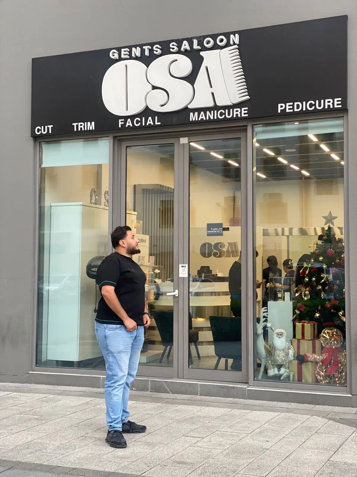 OSA Gents Salon storefront on Jumeirah Street, Dubai