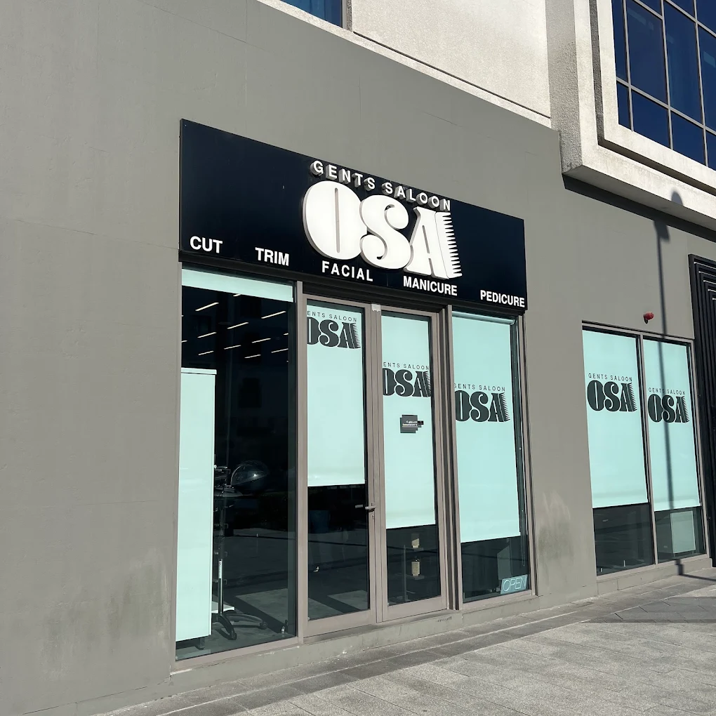 Evening exterior view of OSA Gents Salon, Jumeirah Dubai